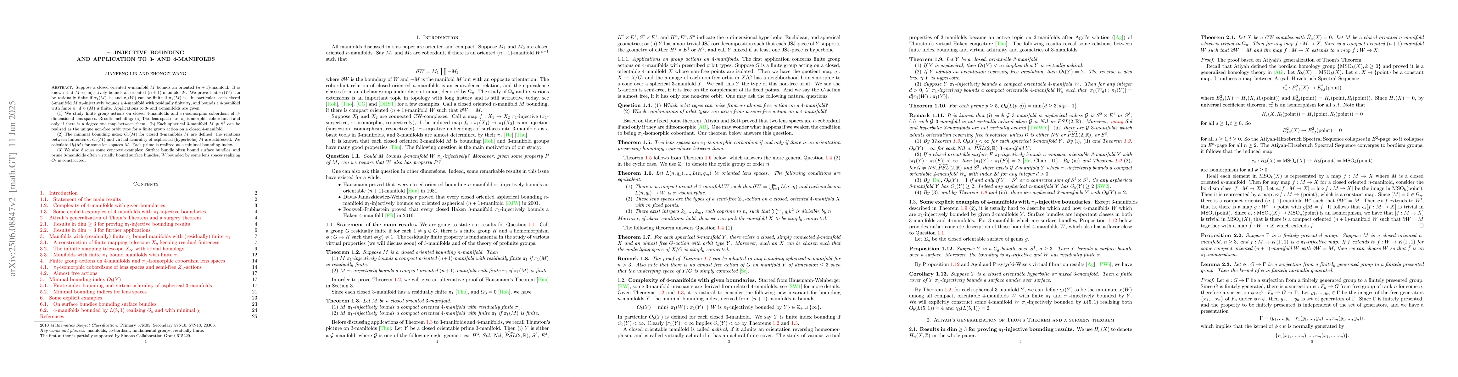 Thumbnail for $π_1$-injective bounding and application to 3- and 4-manifolds