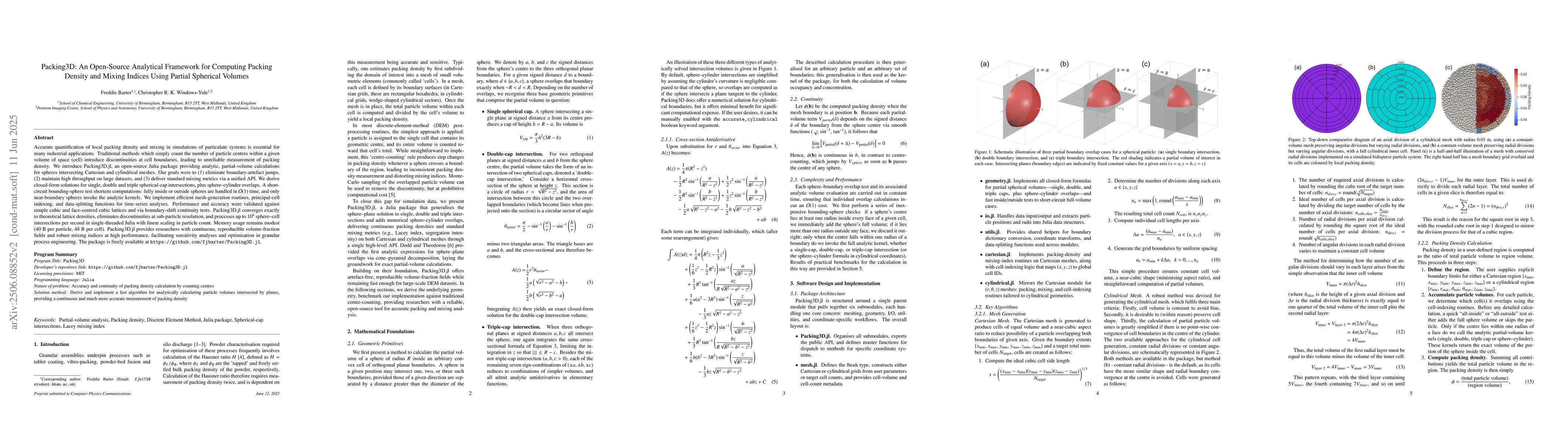 Thumbnail for Packing3D: An Open-Source Analytical Framework for Computing Packing
  Density and Mixing Indices Using Partial Spherical Volumes
