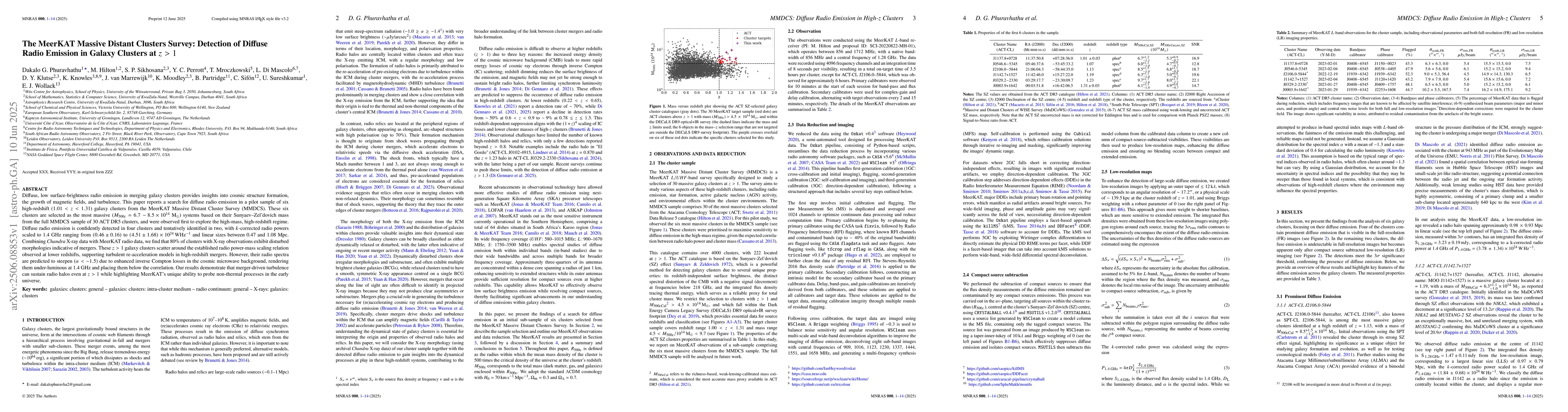 Thumbnail for The MeerKAT Massive Distant Clusters Survey: Detection of Diffuse Radio
  Emission in Galaxy Clusters at $z > 1$