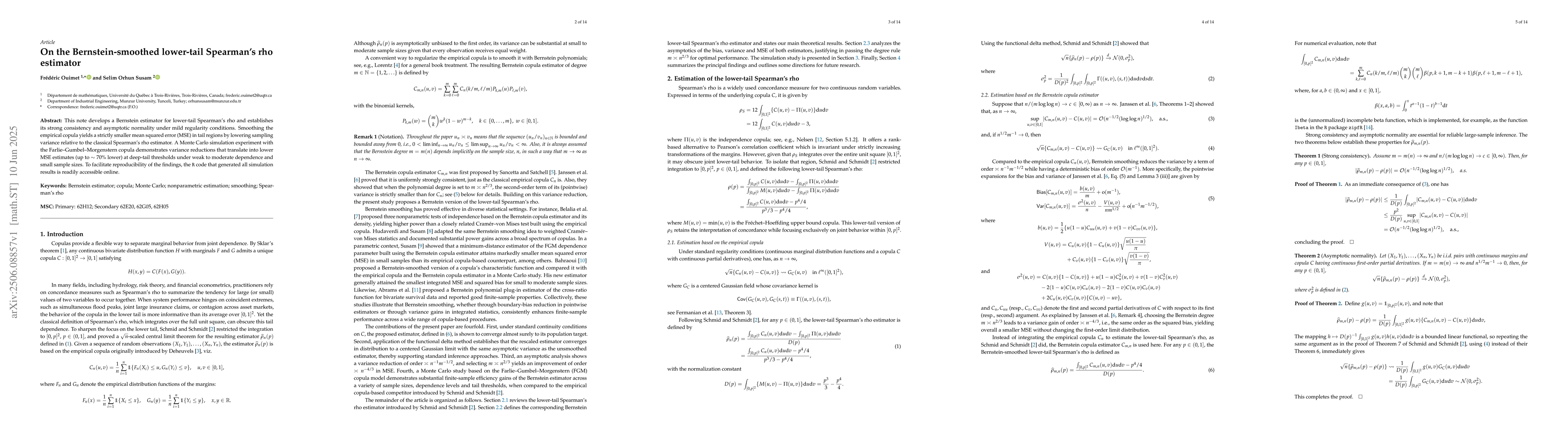 Thumbnail for On the Bernstein-smoothed lower-tail Spearman's rho estimator