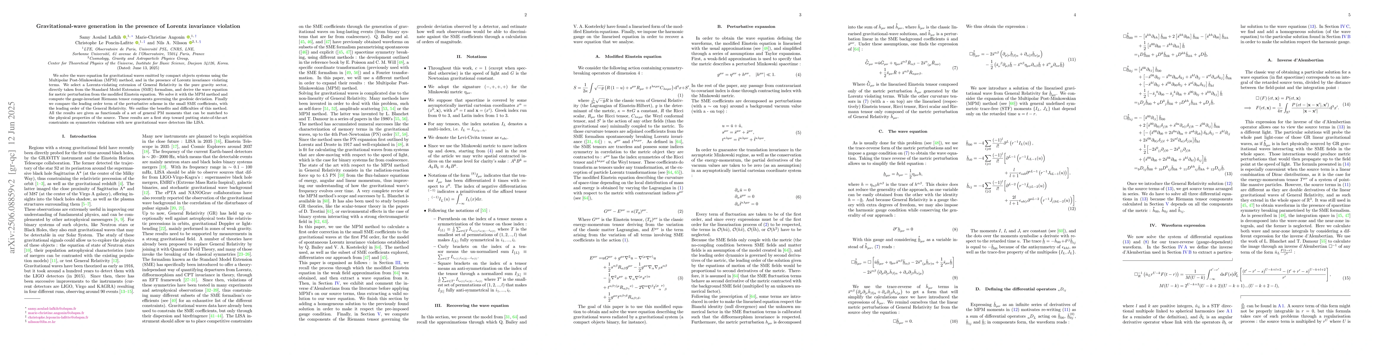 Thumbnail for Gravitational-wave generation in the presence of Lorentz invariance
  violation