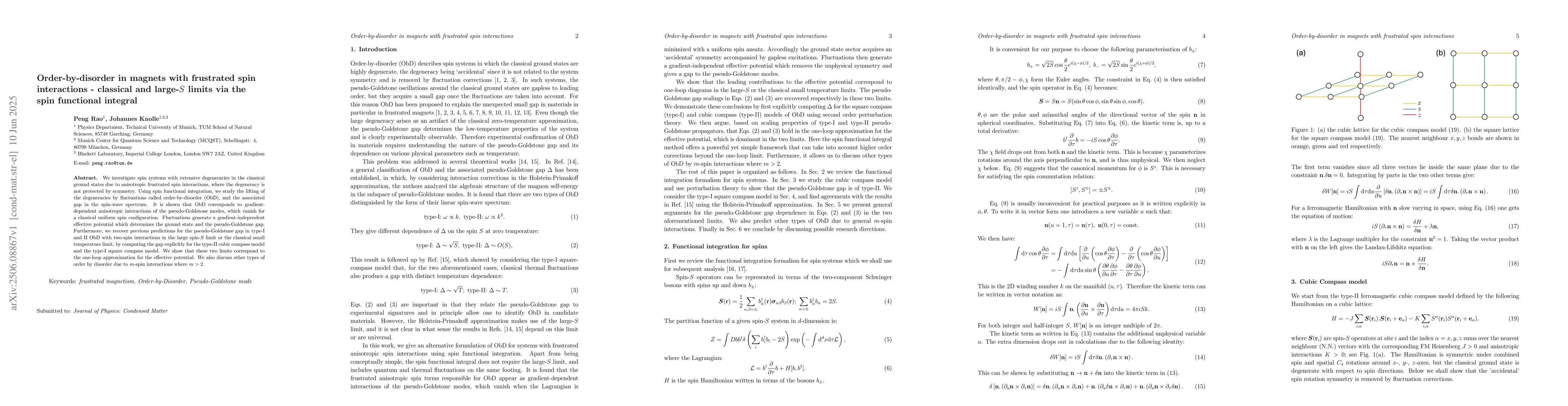 Thumbnail for Order-by-disorder in magnets with frustrated spin interactions --
  classical and large-$S$ limits via the spin functional integral
