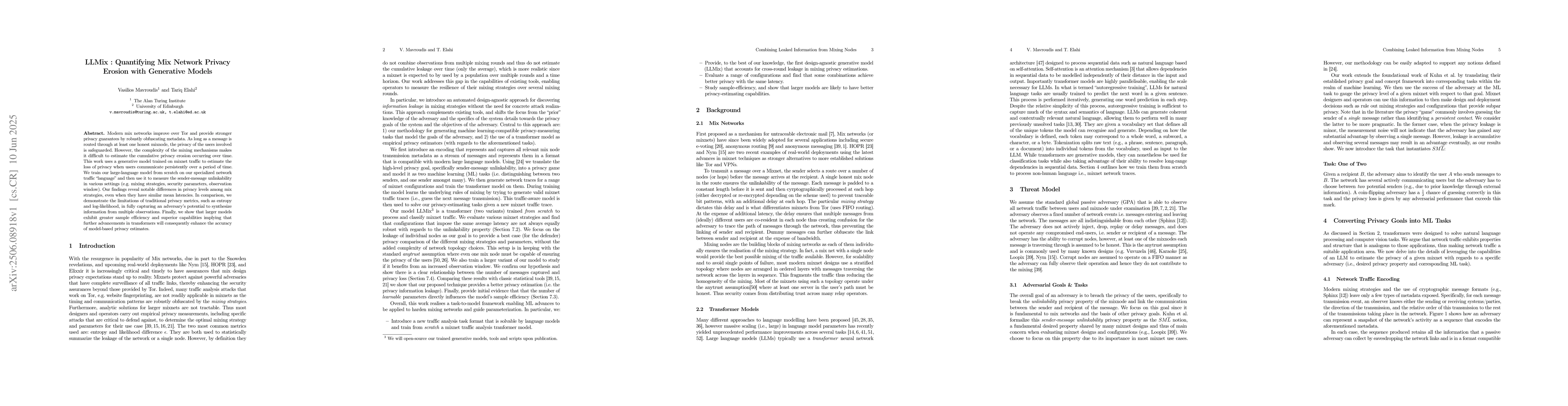 Thumbnail for Quantifying Mix Network Privacy Erosion with Generative Models