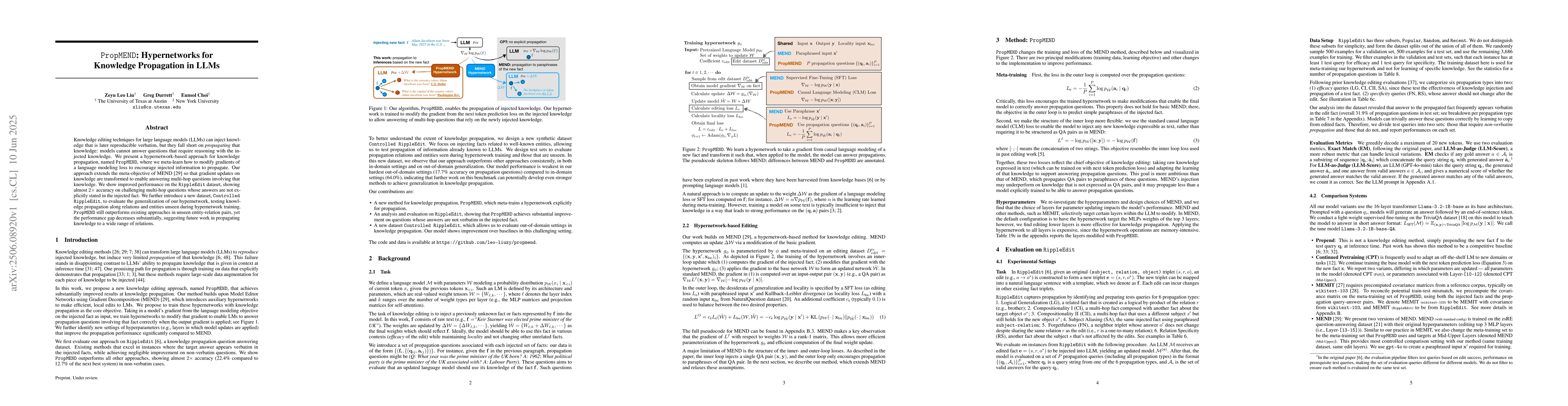Thumbnail for PropMEND: Hypernetworks for Knowledge Propagation in LLMs