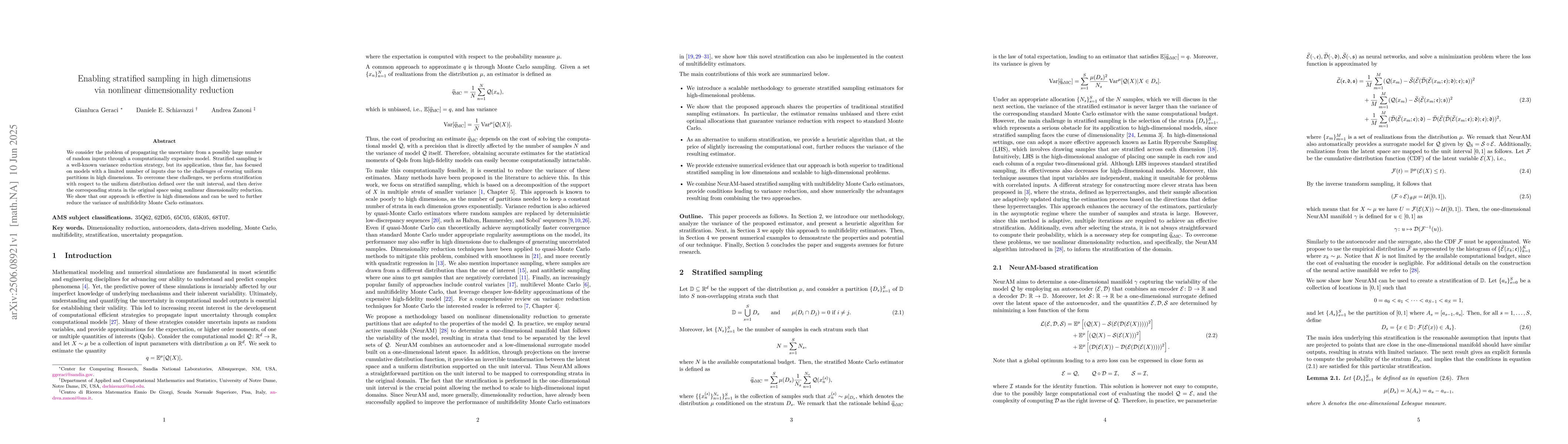 Thumbnail for Enabling stratified sampling in high dimensions via nonlinear
  dimensionality reduction
