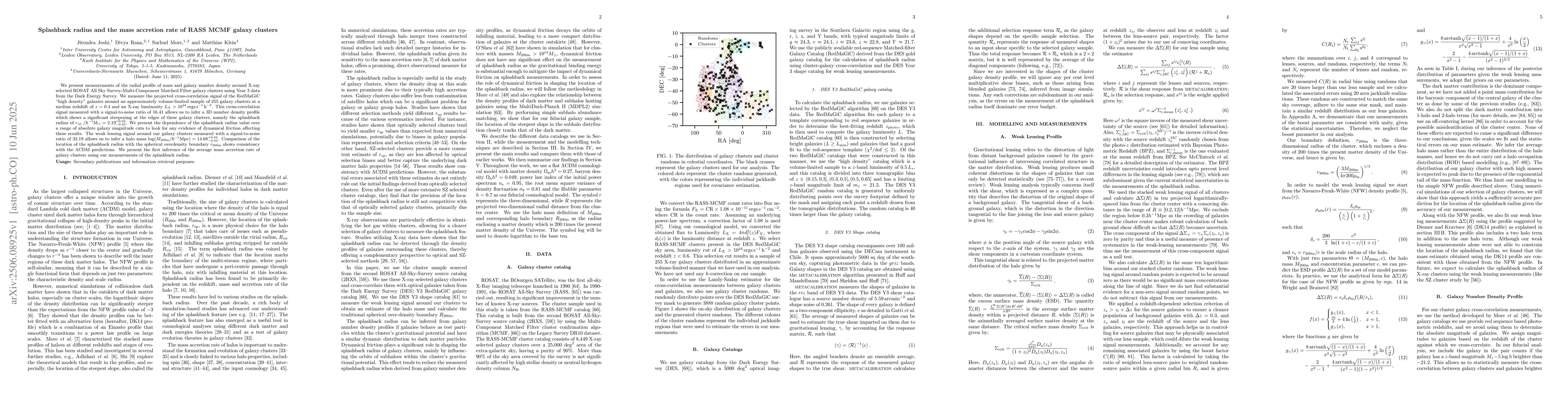 Thumbnail for Splashback radius and the mass accretion rate of RASS MCMF galaxy
  clusters