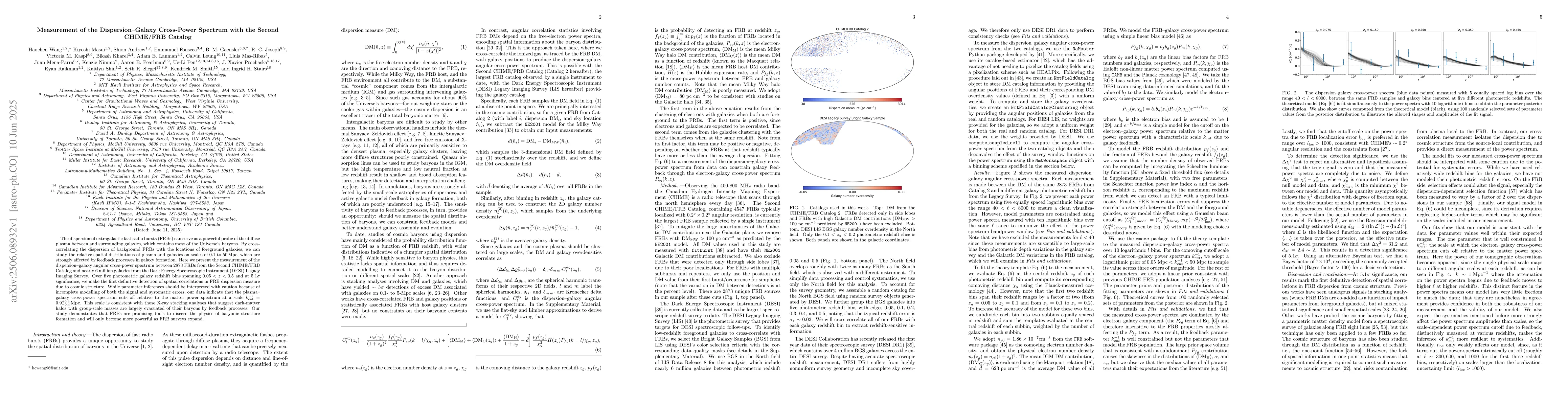Thumbnail for Measurement of the Dispersion$\unicode{x2013}$Galaxy Cross-Power
  Spectrum with the Second CHIME/FRB Catalog