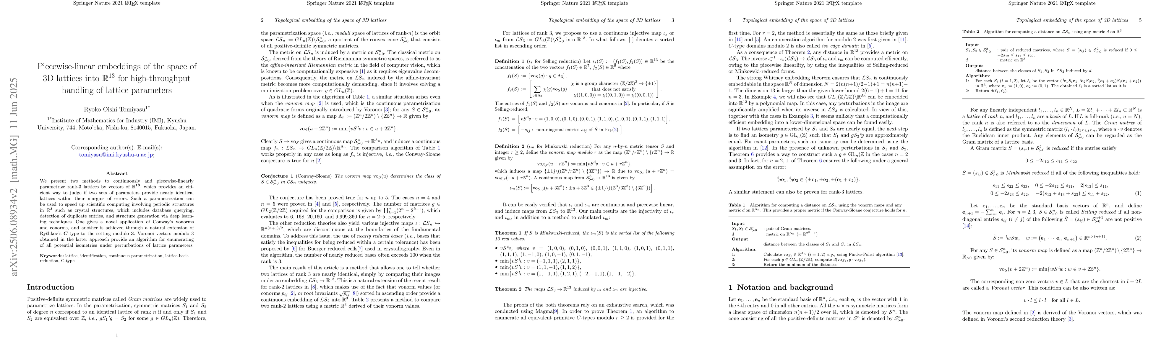 Thumbnail for Piecewise-linear embeddings of the space of 3D lattices into $\RR^{13}$
  for high-throughput handling of lattice parameters