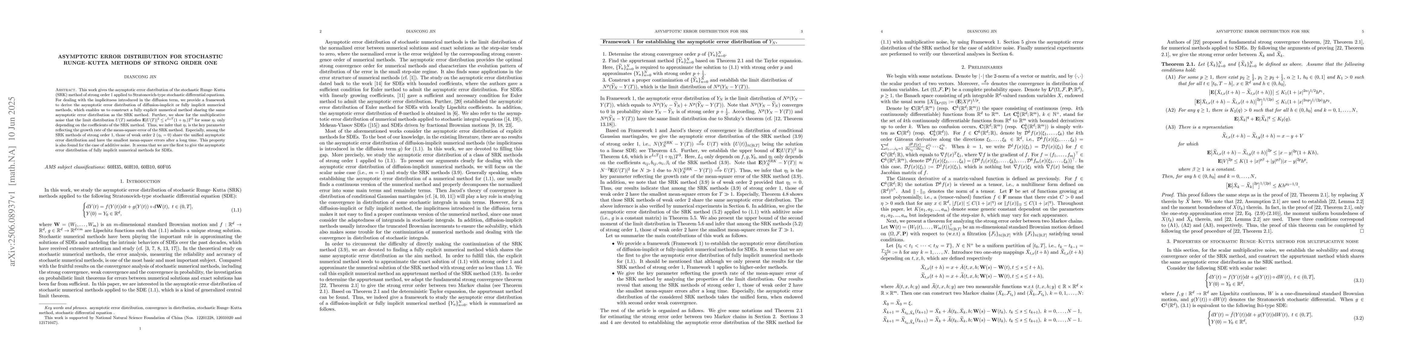 Thumbnail for Asymptotic error distribution for stochastic Runge--Kutta methods of
  strong order one