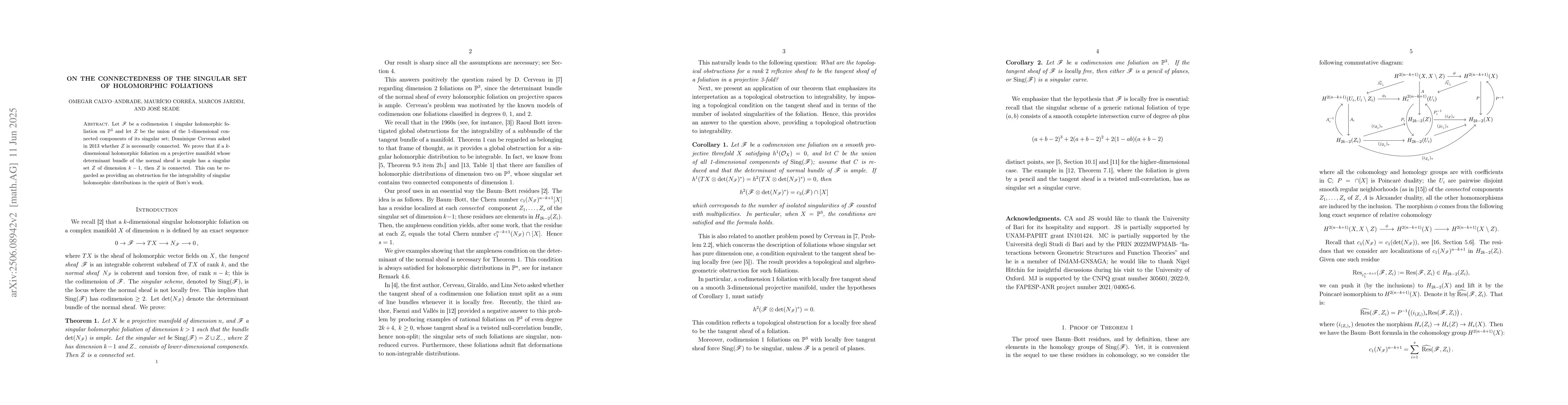 Thumbnail for On the connectedness of the singular set of holomorphic foliations