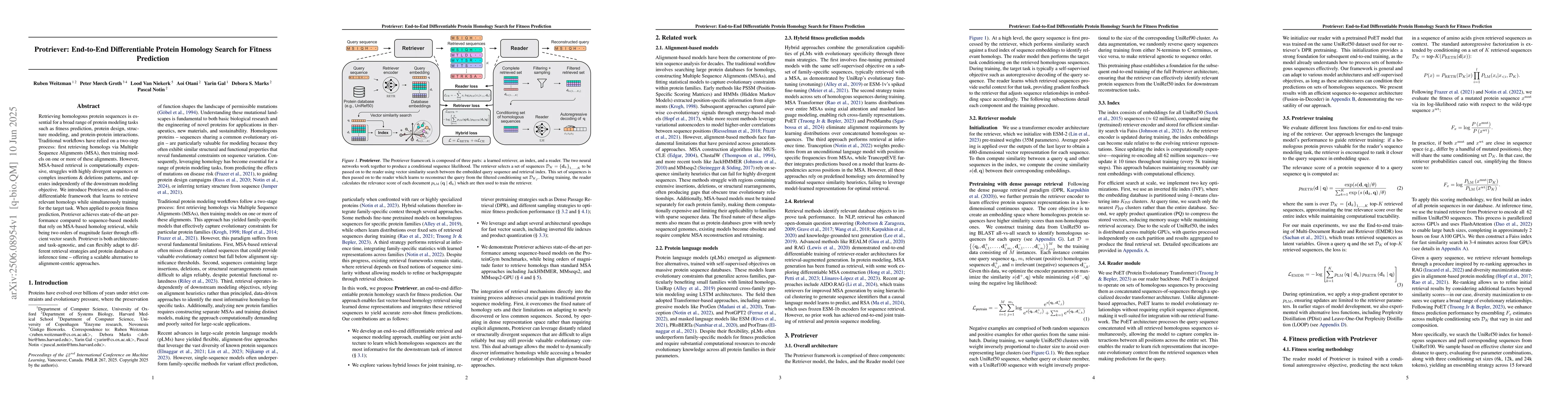 Thumbnail for Protriever: End-to-End Differentiable Protein Homology Search for
  Fitness Prediction
