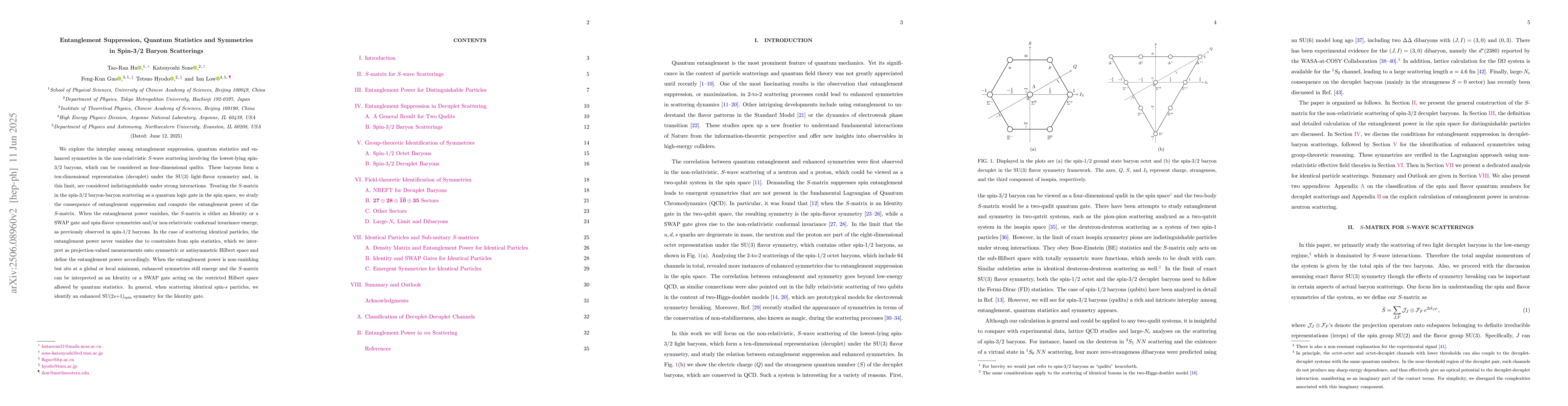 Thumbnail for Entanglement Suppression, Quantum Statistics and Symmetries in Spin-3/2
  Baryon Scatterings
