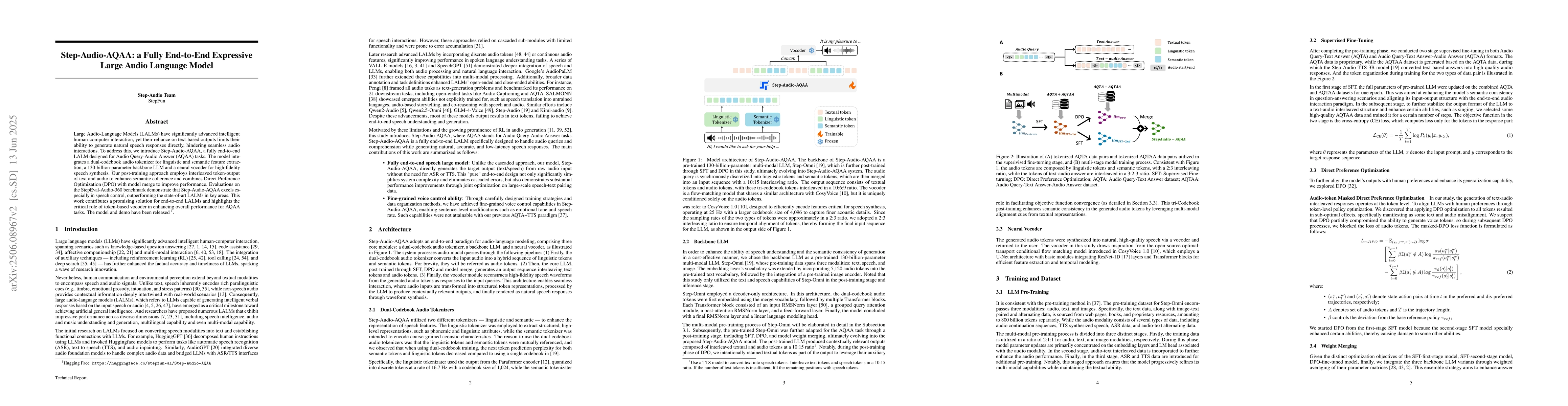 Thumbnail for Step-Audio-AQAA: a Fully End-to-End Expressive Large Audio Language
  Model