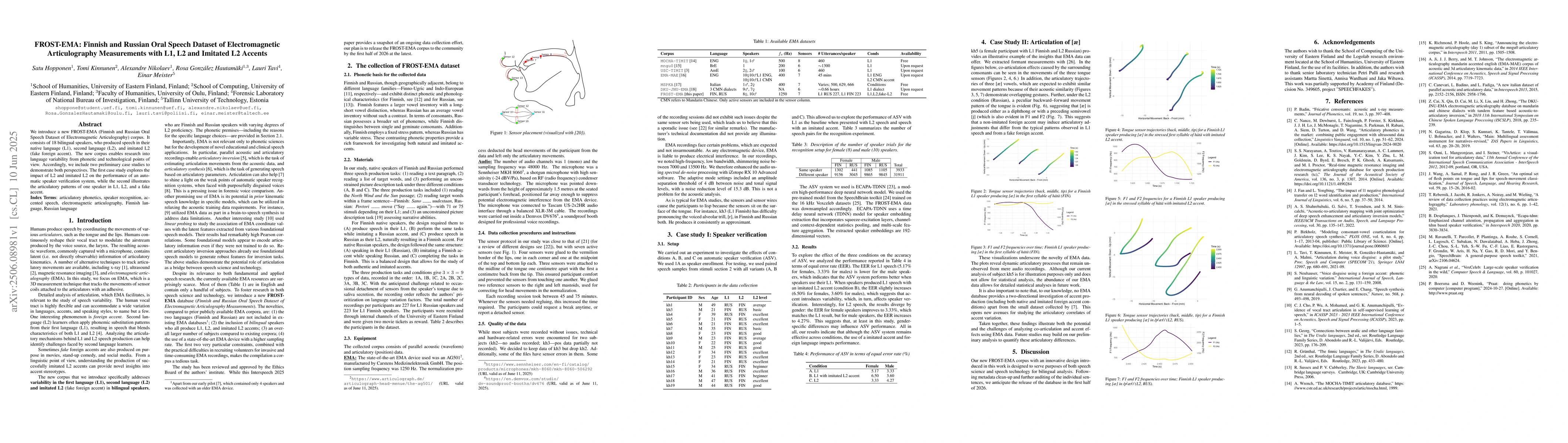 Thumbnail for FROST-EMA: Finnish and Russian Oral Speech Dataset of Electromagnetic
  Articulography Measurements with L1, L2 and Imitated L2 Accents