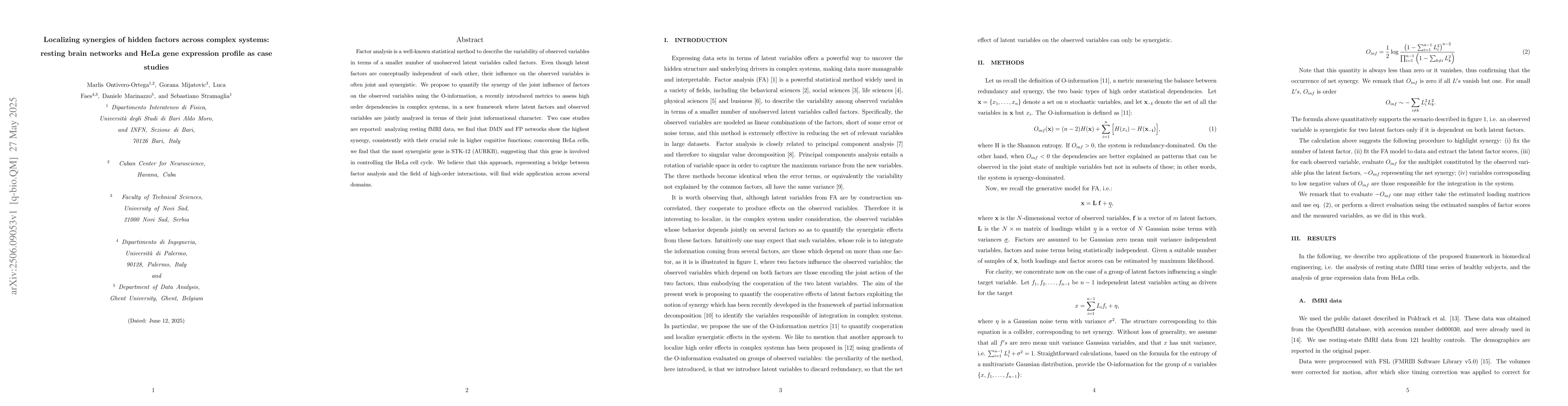 Thumbnail for Localizing synergies of hidden factors across complex systems: resting
  brain networks and HeLa gene expression profile as case studies