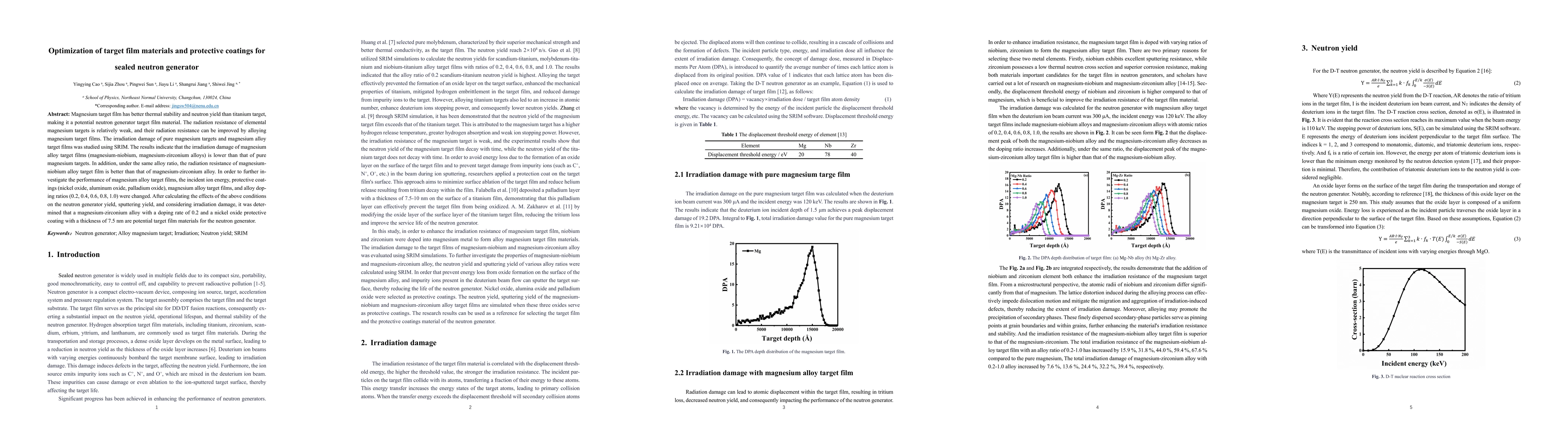 Thumbnail for Optimization of target film materials and protective coatings for sealed
  neutron generator