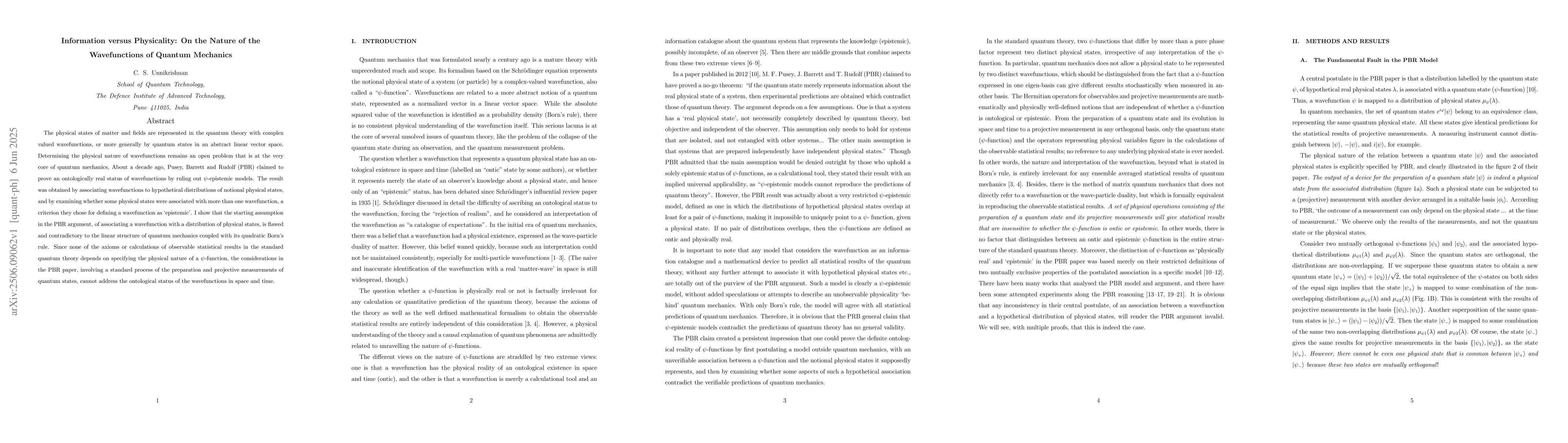 Thumbnail for Information versus Physicality: On the Nature of the Wavefunctions of
  Quantum Mechanics
