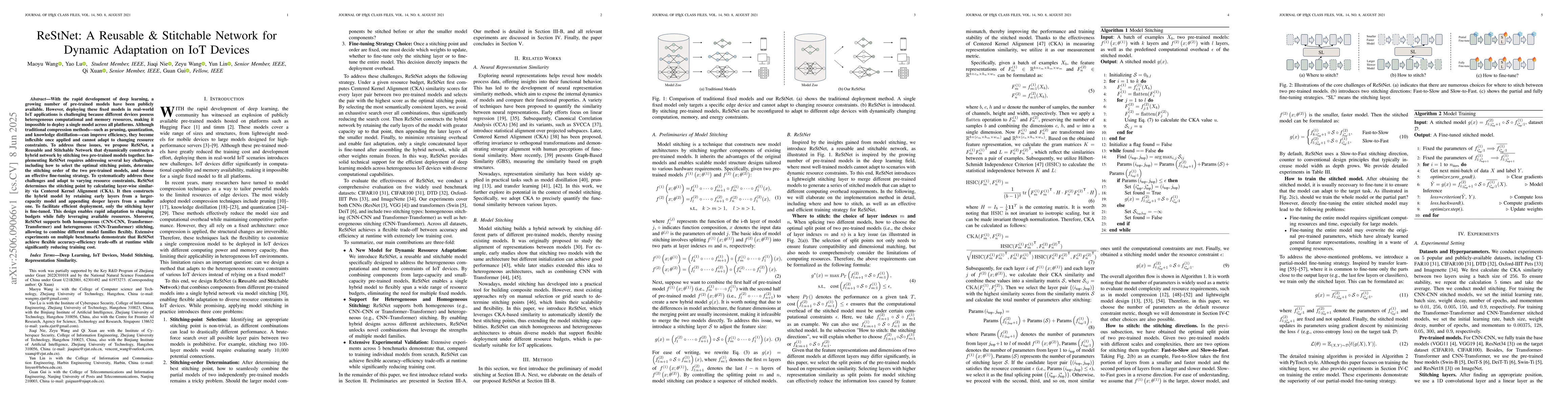 Thumbnail for ReStNet: A Reusable & Stitchable Network for Dynamic Adaptation on IoT
  Devices