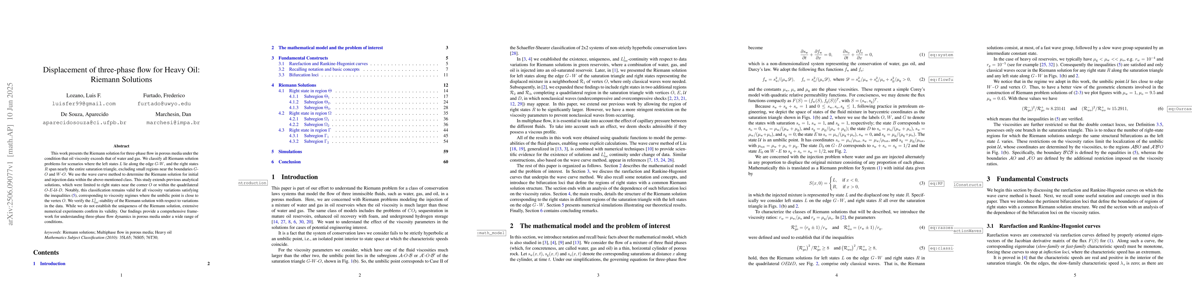 Thumbnail for Displacement of three-phase flow for Heavy Oil: Riemann Solutions