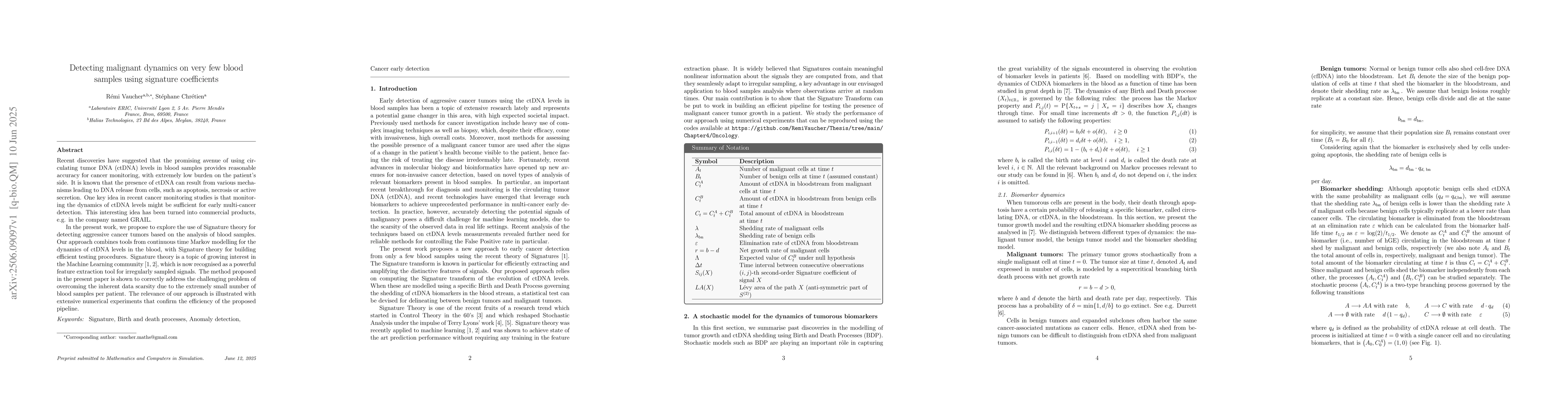 Thumbnail for Detecting malignant dynamics on very few blood sample using signature
  coefficients