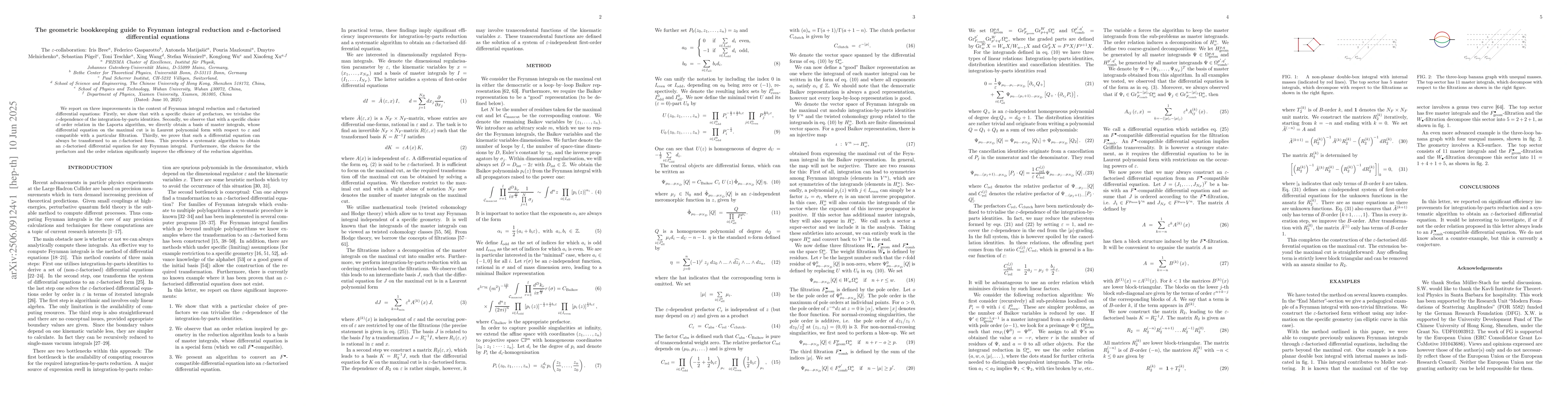 Thumbnail for The geometric bookkeeping guide to Feynman integral reduction and
  $\varepsilon$-factorised differential equations