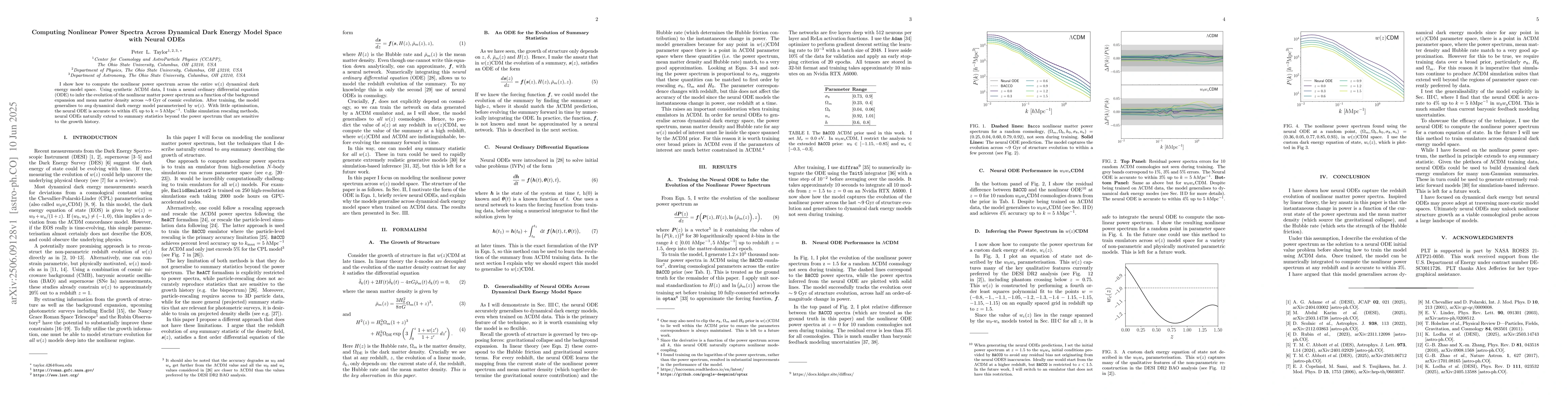 Thumbnail for Computing Nonlinear Power Spectra Across Dynamical Dark Energy Model
  Space with Neural ODEs