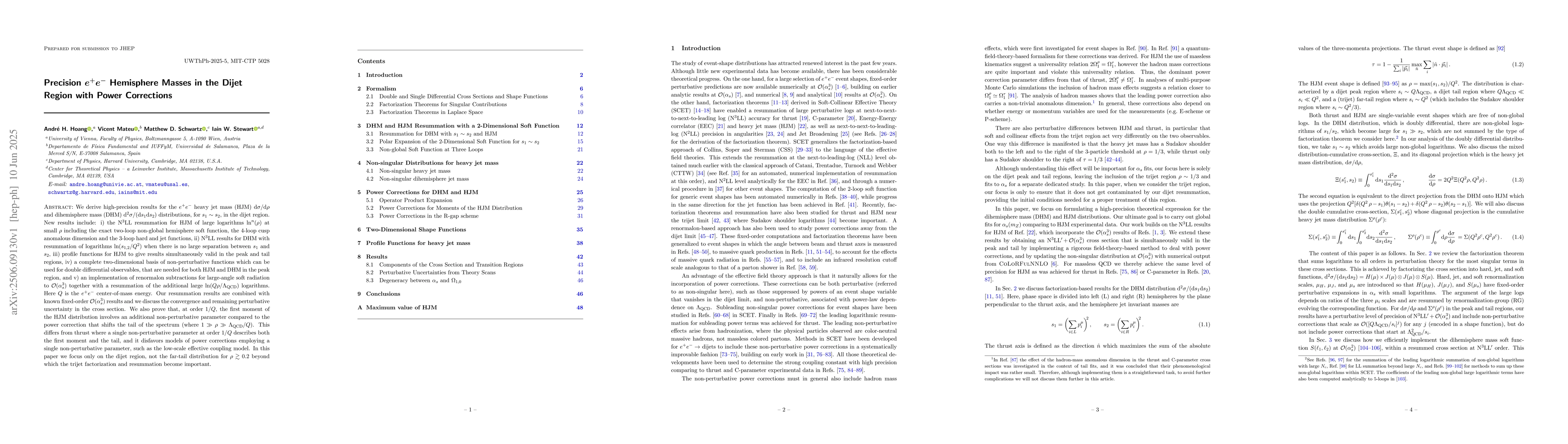 Thumbnail for Precision $e^+e^-$ Hemisphere Masses in the Dijet Region with Power
  Corrections