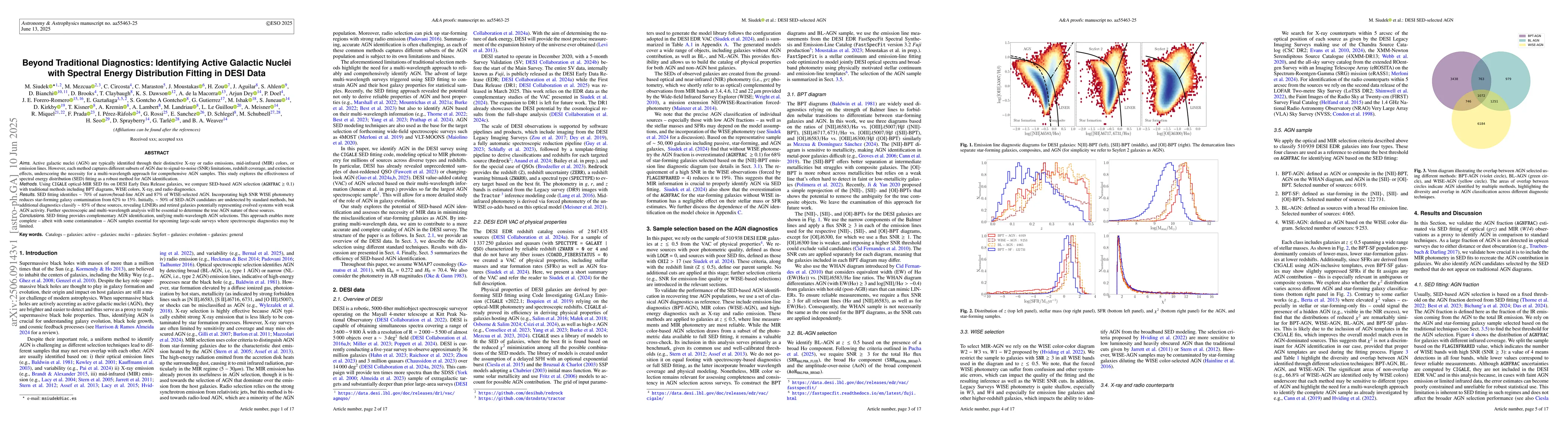 Thumbnail for Beyond Traditional Diagnostics: Identifying Active Galactic Nuclei with
  Spectral Energy Distribution Fitting in DESI Data