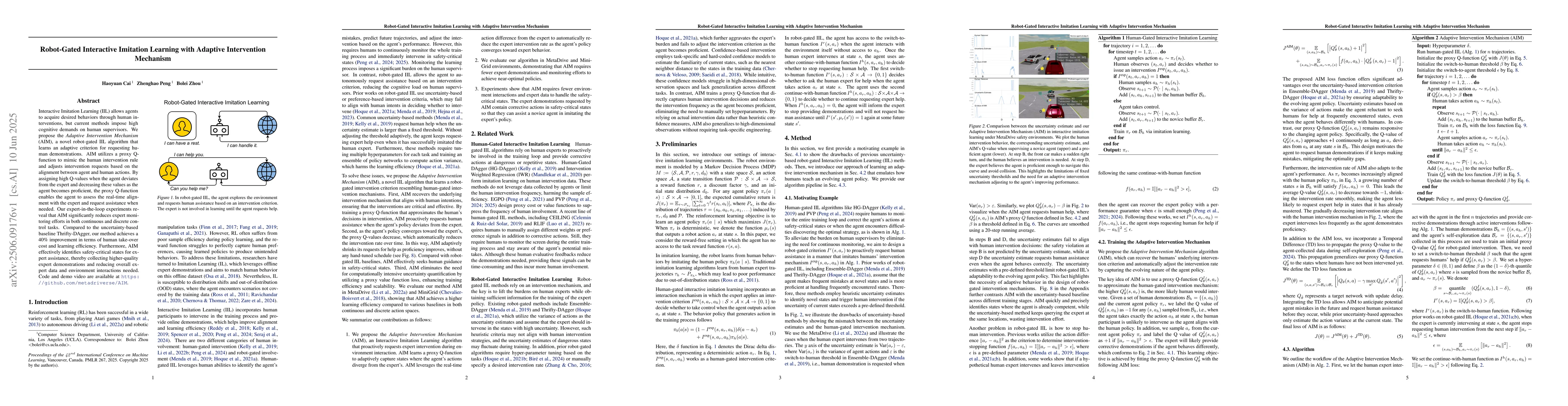 Thumbnail for Robot-Gated Interactive Imitation Learning with Adaptive Intervention
  Mechanism