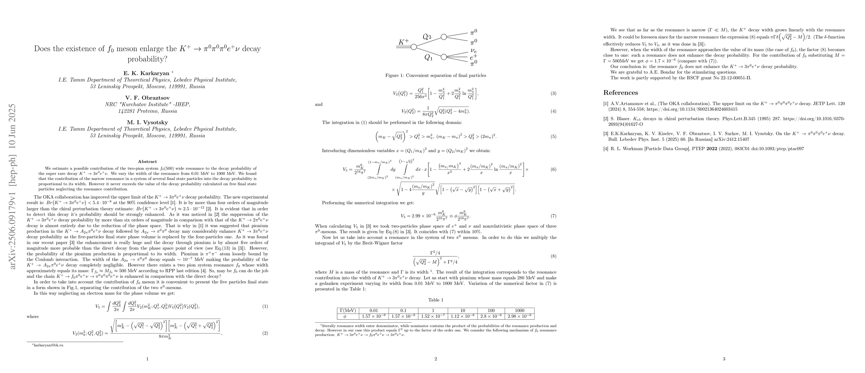Thumbnail for Does the existence of $f_0$ meson enlarge the $K^+ \to π^0π^0π^0
  e^+ ν$ decay probability?
