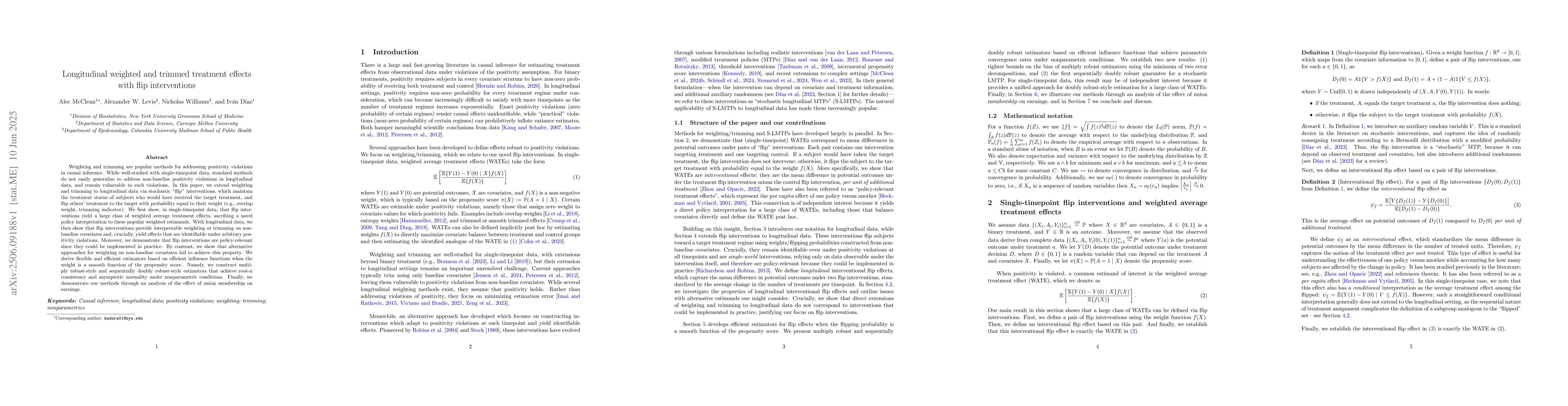Thumbnail for Longitudinal weighted and trimmed treatment effects with flip
  interventions