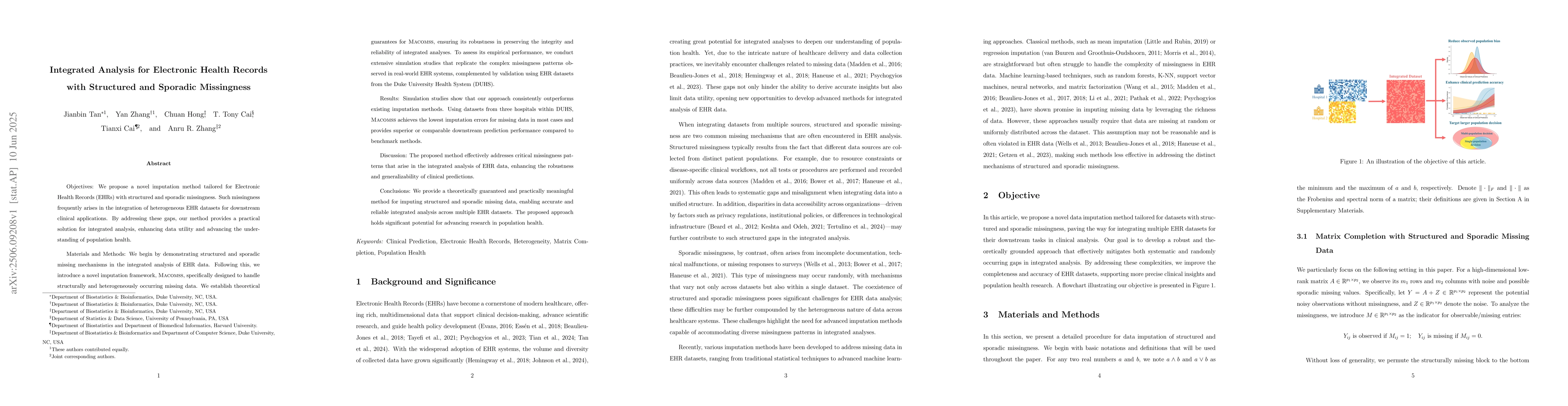 Thumbnail for Integrated Analysis for Electronic Health Records with Structured and
  Sporadic Missingness