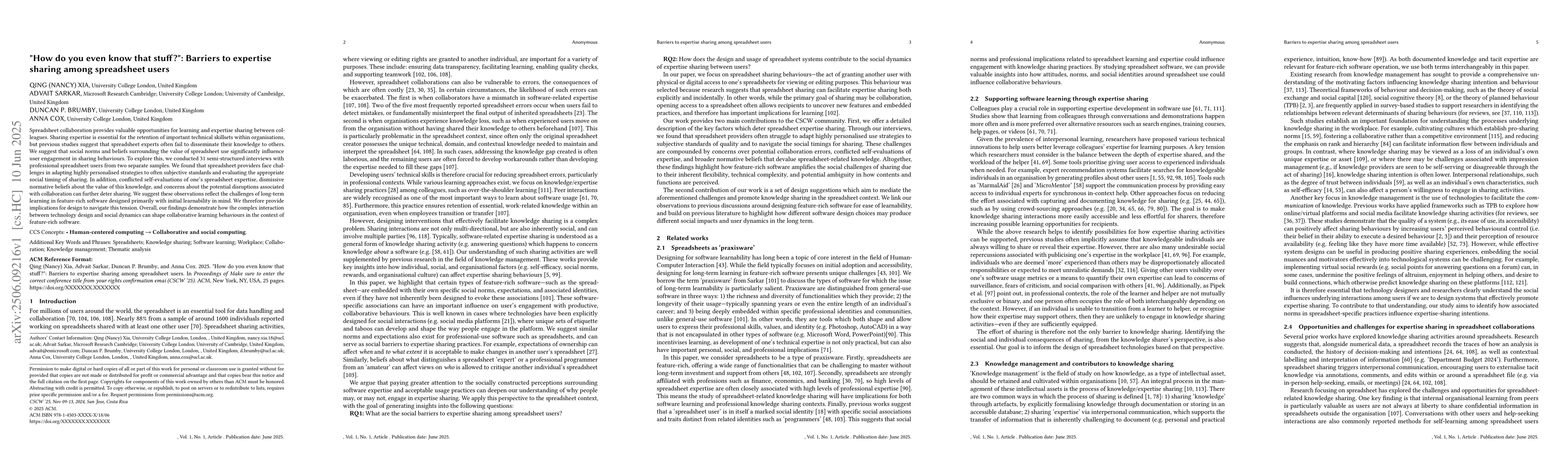 Thumbnail for "How do you even know that stuff?": Barriers to expertise sharing among
  spreadsheet users