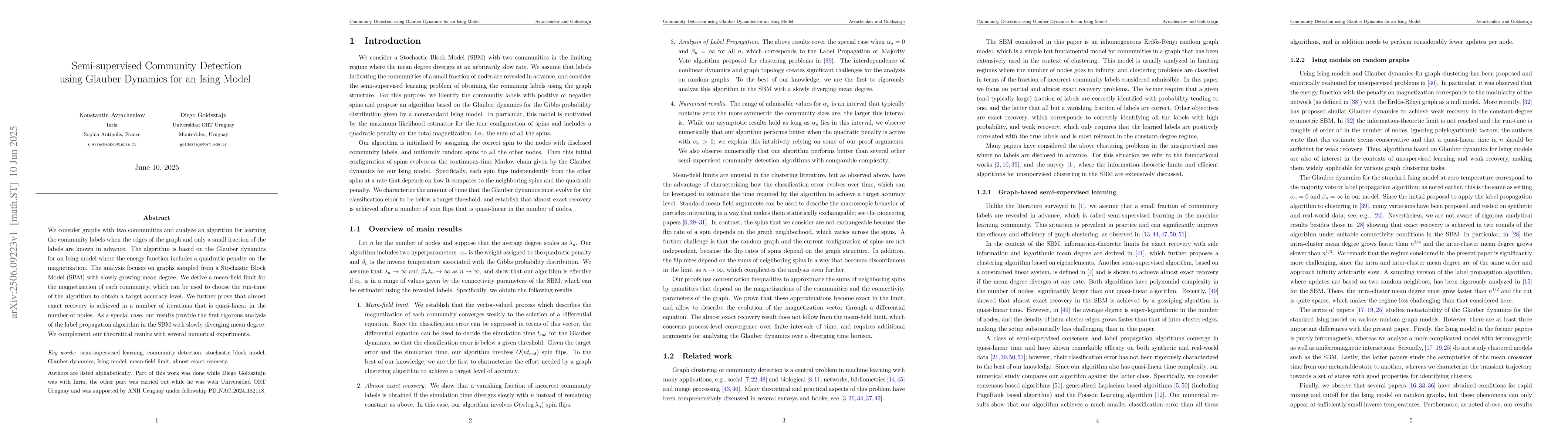Thumbnail for Semi-supervised Community Detection using Glauber Dynamics for an Ising
  Model