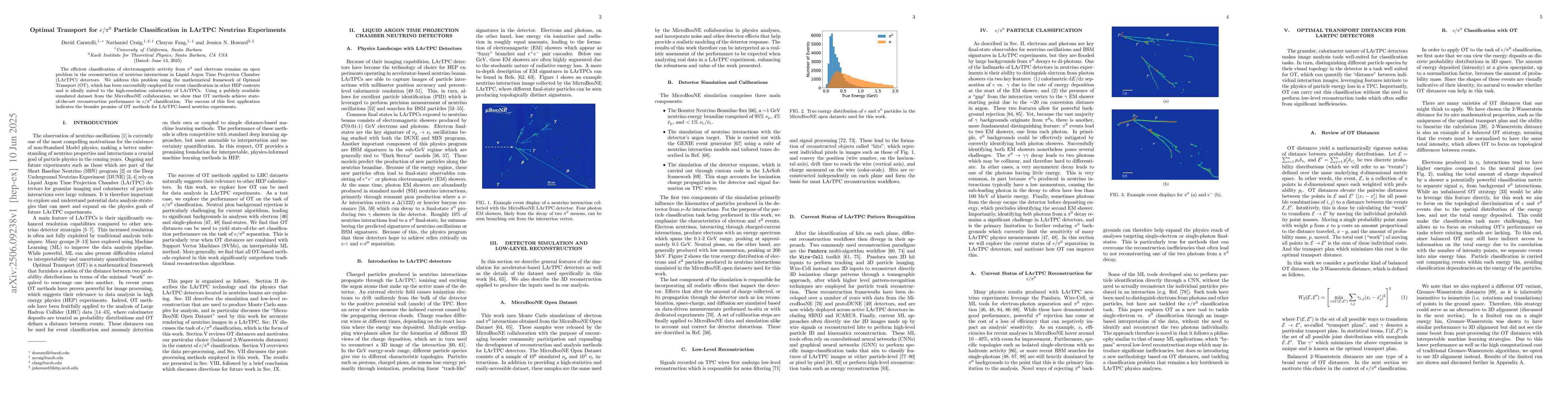 Thumbnail for Optimal Transport for $e/π^0$ Particle Classification in LArTPC
  Neutrino Experiments