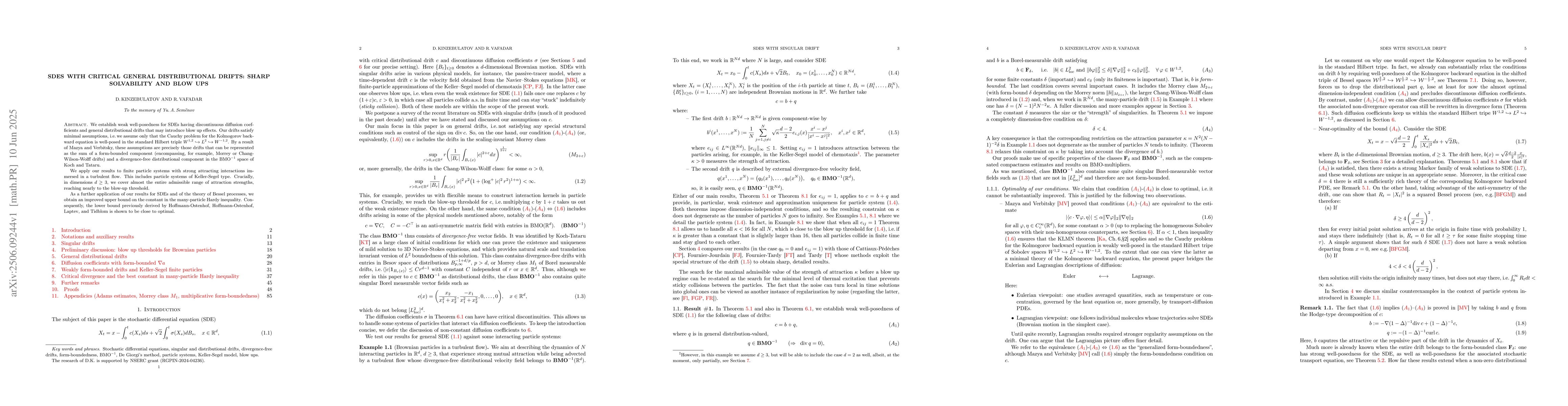 Thumbnail for SDEs with critical general distributional drifts: sharp solvability and
  blow ups