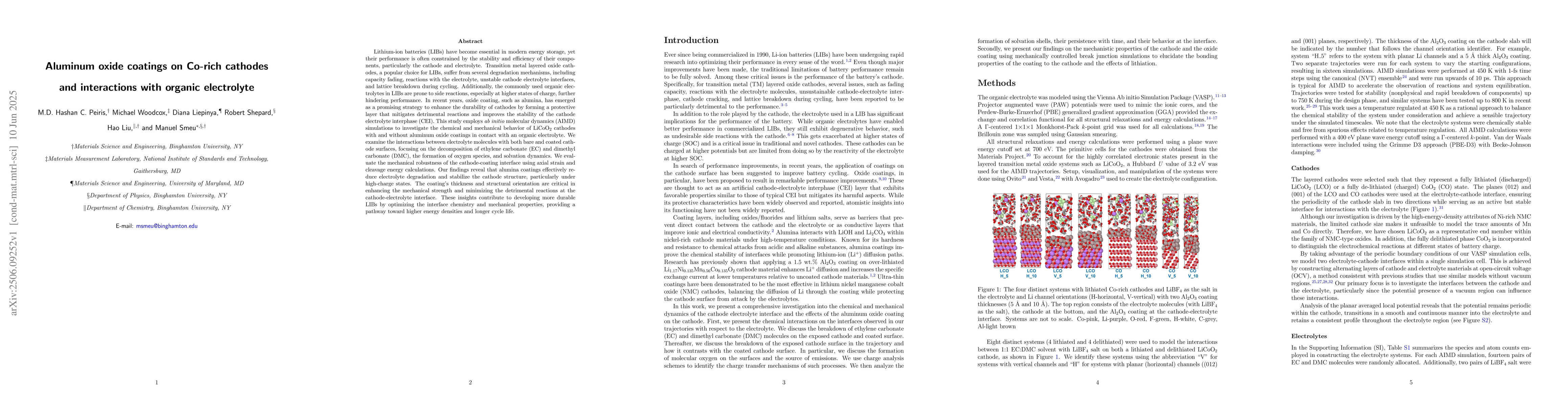 Thumbnail for Aluminum oxide coatings on Co-rich cathodes and interactions with
  organic electrolyte