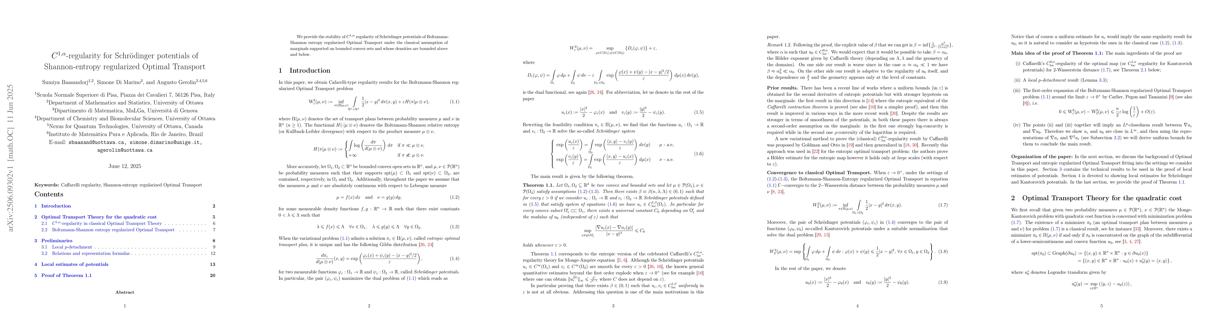 Thumbnail for $C^{1,α}$-regularity for Schrödinger potentials of
  Shannon-entropy regularized Optimal Transport