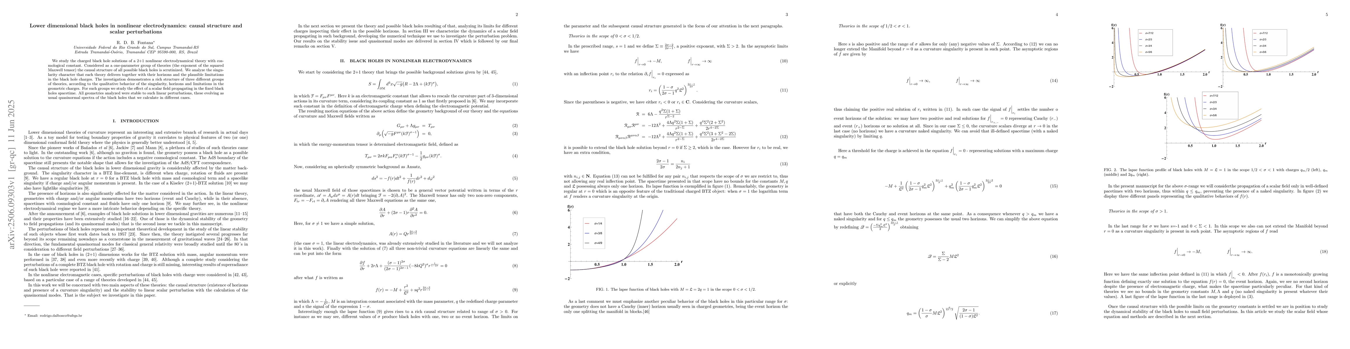Thumbnail for Lower dimensional black holes in nonlinear electrodynamics: causal
  structure and scalar perturbations