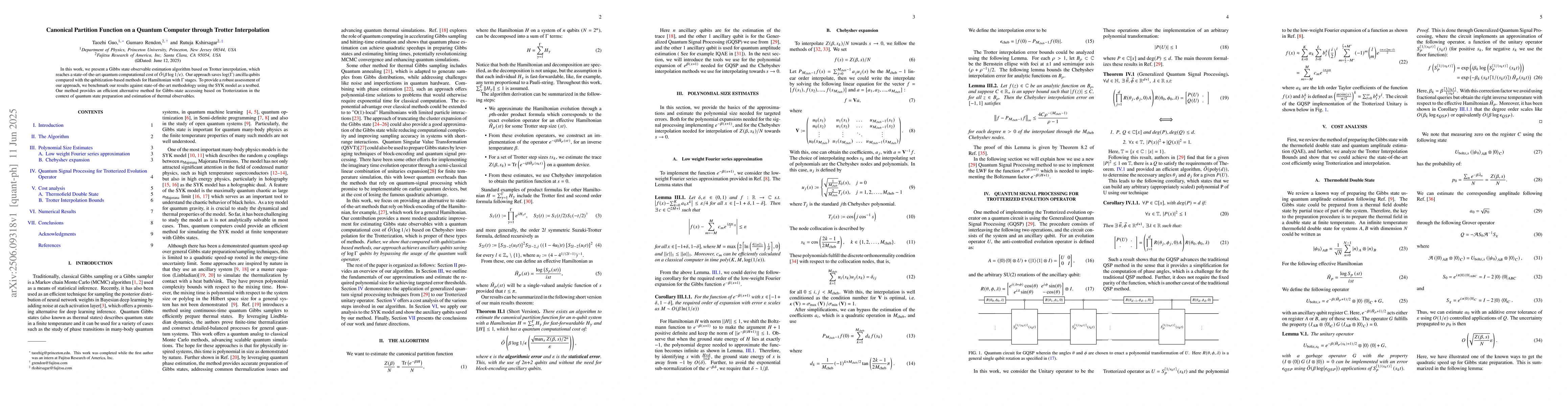 Thumbnail for Canonical Partition Function on a Quantum Computer through Trotter
  Interpolation