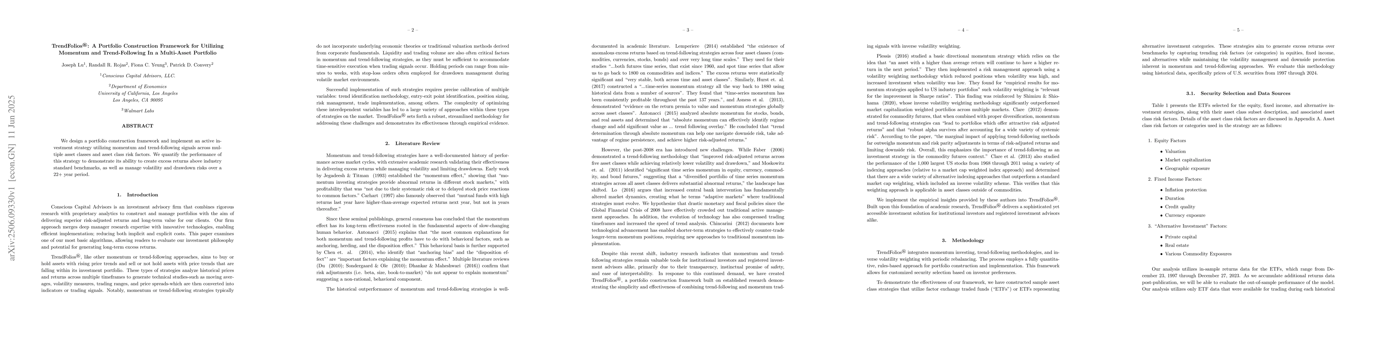 Thumbnail for TrendFolios: A Portfolio Construction Framework for Utilizing Momentum
  and Trend-Following In a Multi-Asset Portfolio