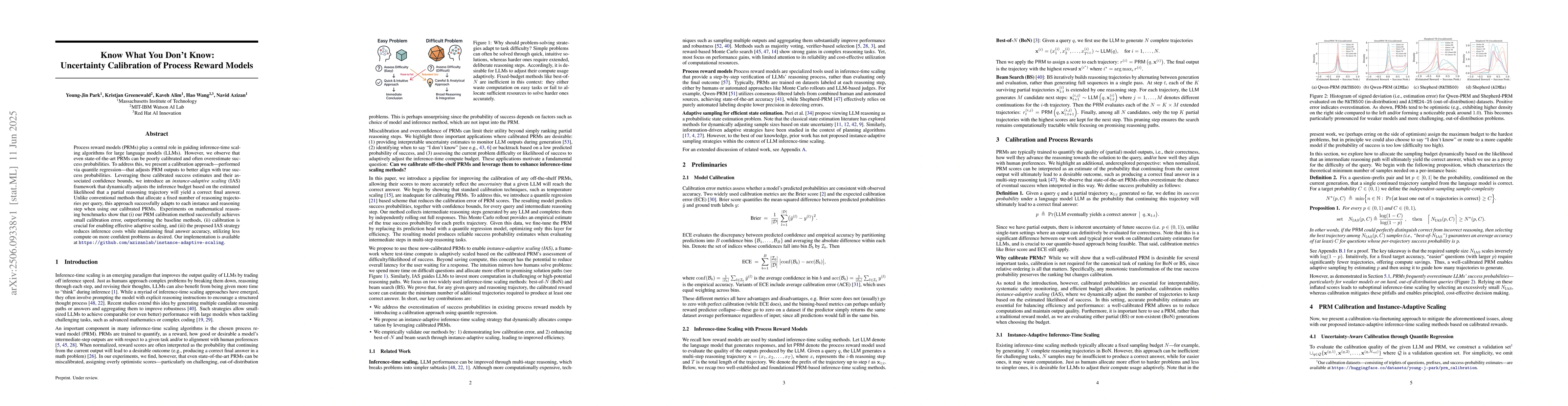 Thumbnail for Know What You Don't Know: Uncertainty Calibration of Process Reward
  Models