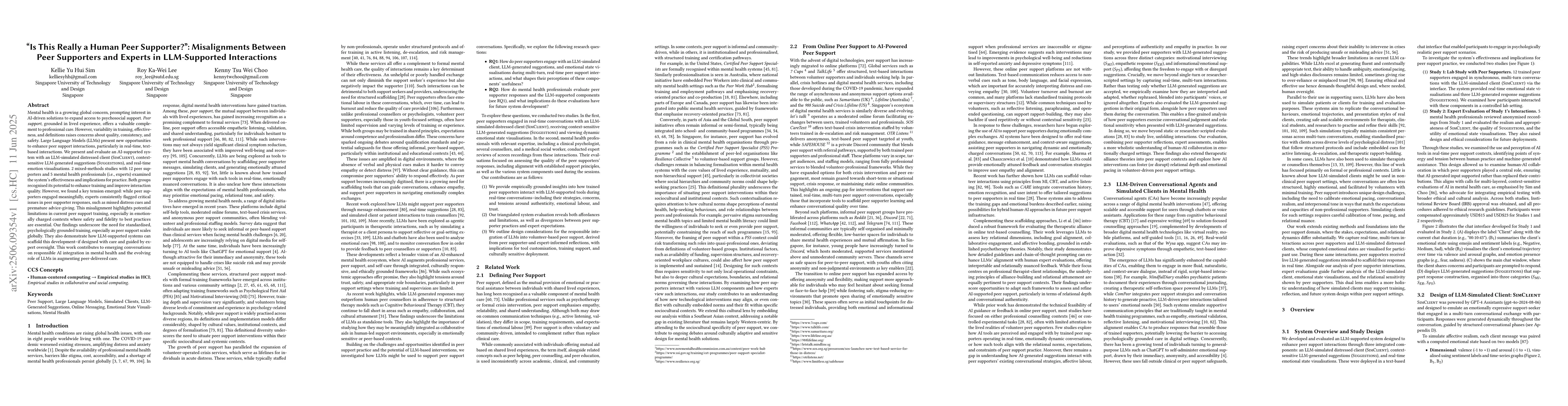 Thumbnail for "Is This Really a Human Peer Supporter?": Misalignments Between Peer
  Supporters and Experts in LLM-Supported Interactions
