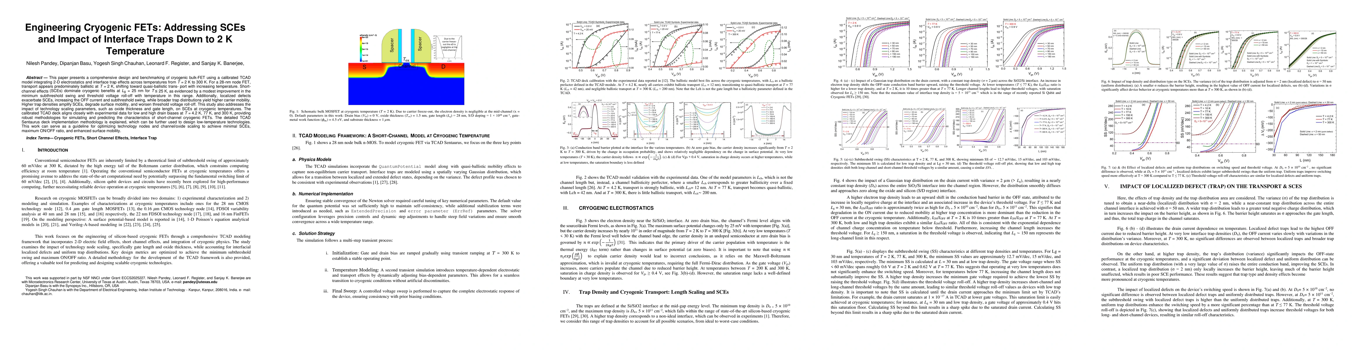 Thumbnail for Engineering Cryogenic FETs: Addressing SCEs and Impact of Interface
  Traps Down to 2 K Temperature