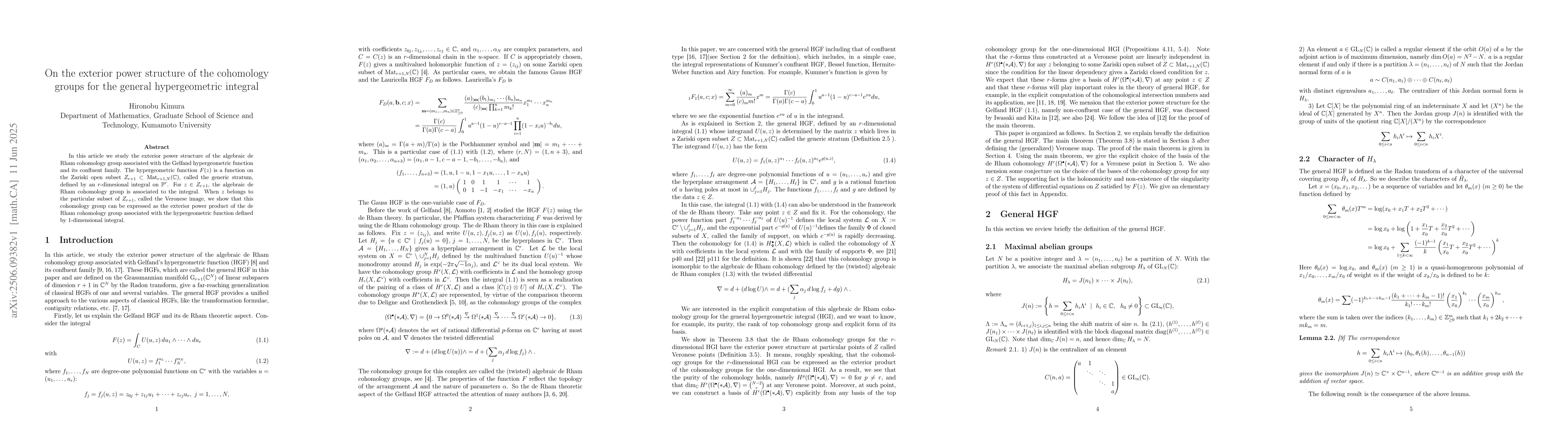 Thumbnail for On the exterior power structure of the cohomology groups for the general
  hypergeometric integral