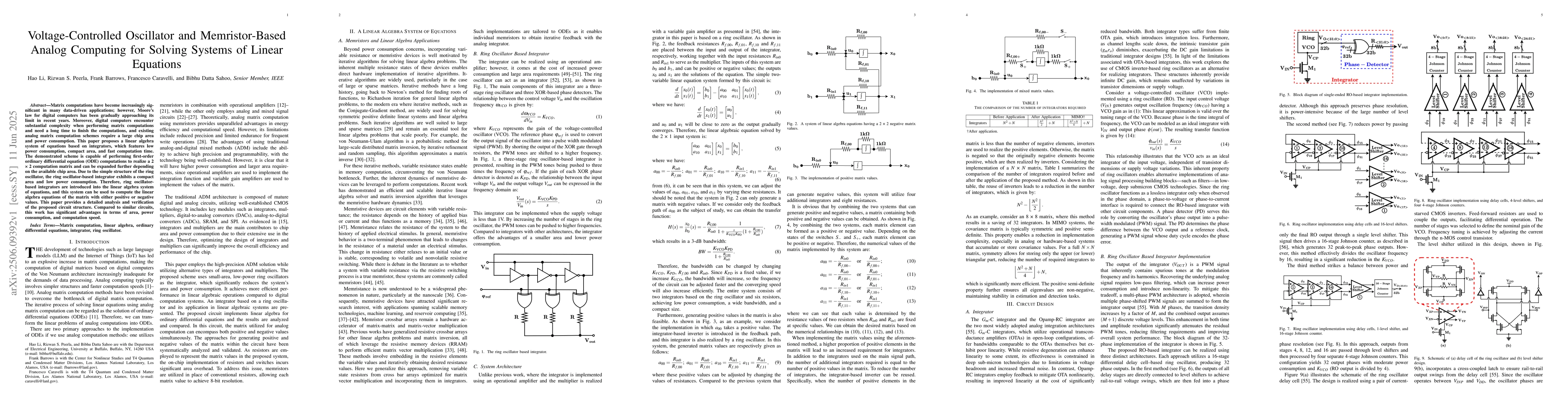 Thumbnail for Voltage-Controlled Oscillator and Memristor-Based Analog Computing for
  Solving Systems of Linear Equations