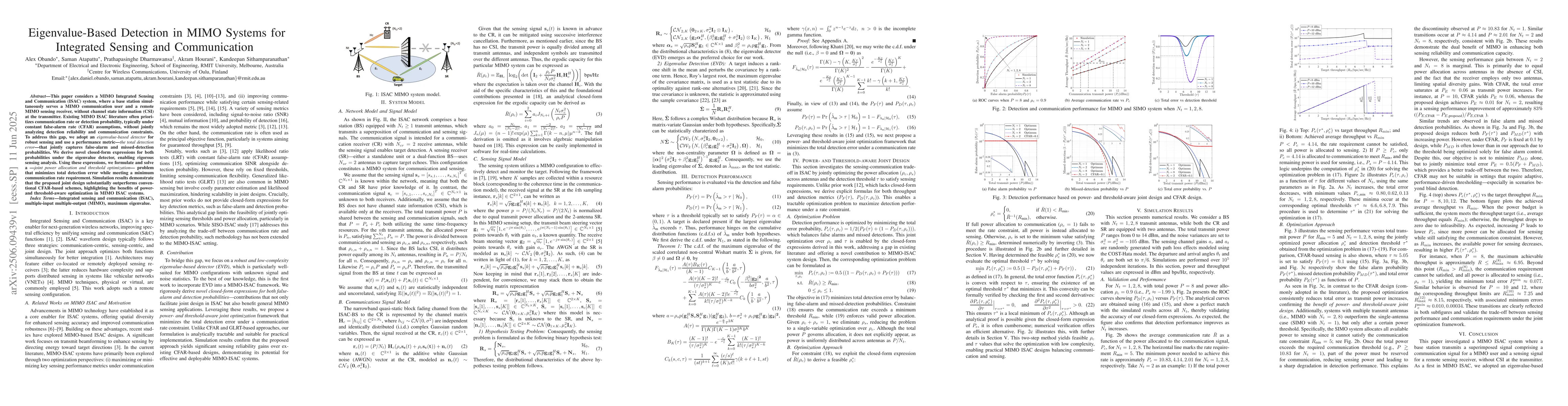 Thumbnail for Eigenvalue-Based Detection in MIMO Systems for Integrated Sensing and
  Communication