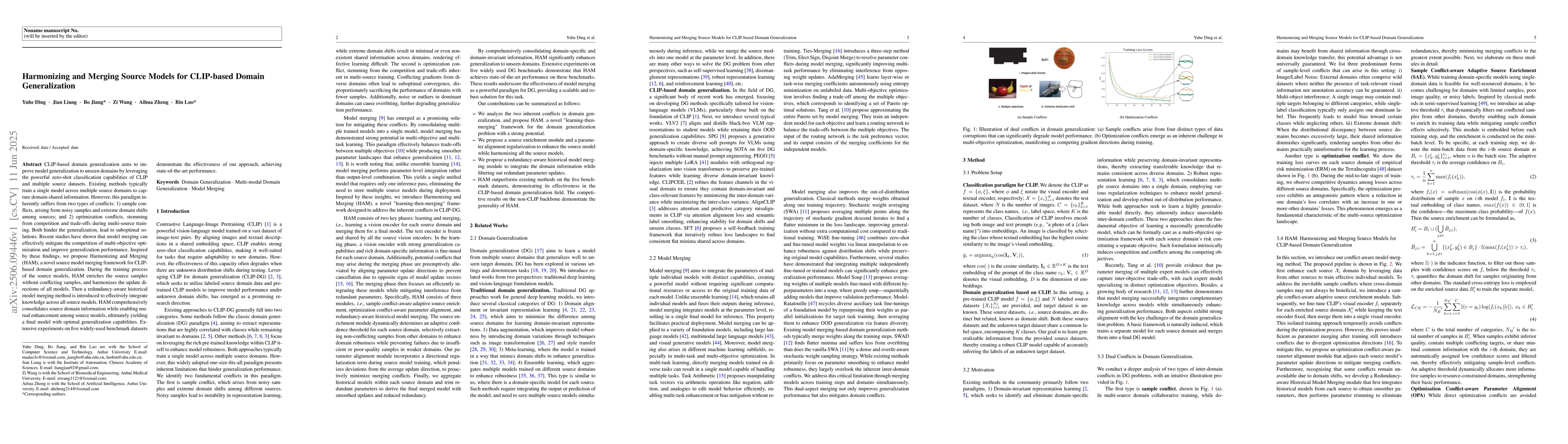 Thumbnail for Harmonizing and Merging Source Models for CLIP-based Domain
  Generalization