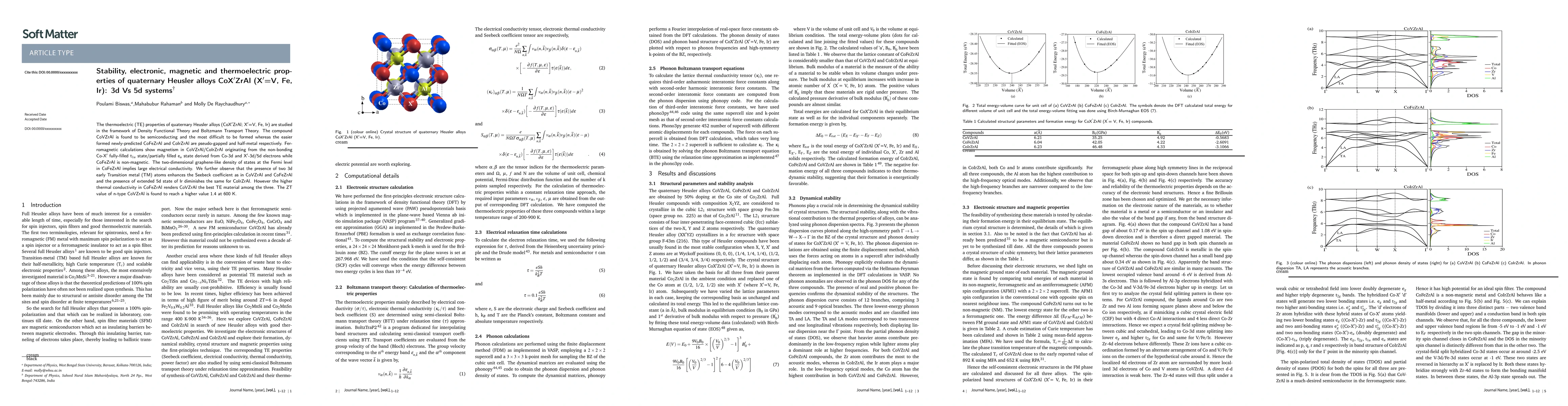 Thumbnail for Stability, electronic, magnetic and thermoelectric properties of
  quaternary Heusler alloys CoX'ZrAl (X'=V, Fe, Ir): 3d vs 5d systems