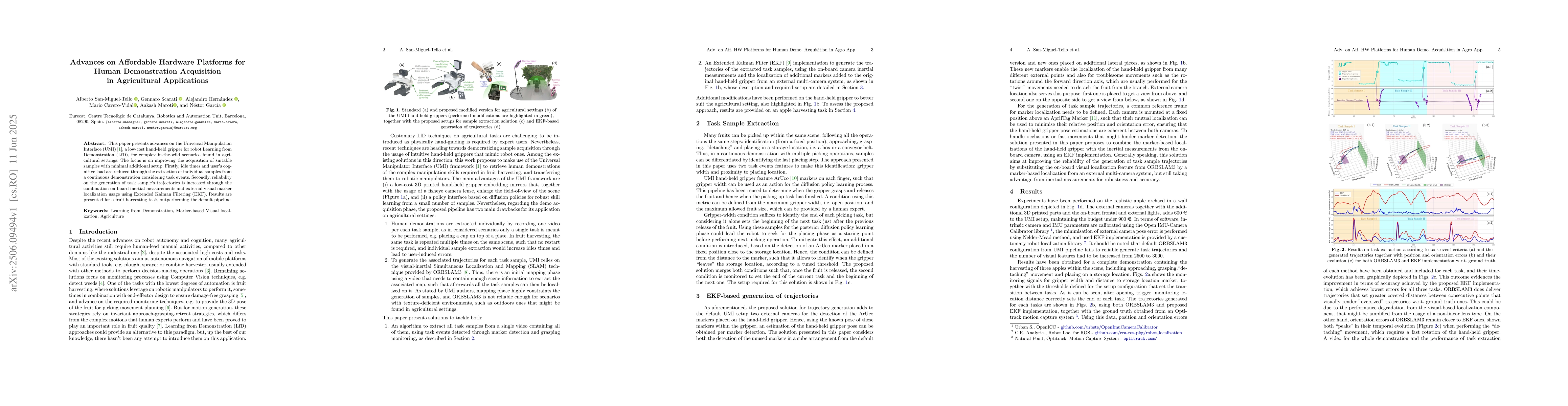Thumbnail for Advances on Affordable Hardware Platforms for Human Demonstration
  Acquisition in Agricultural Applications